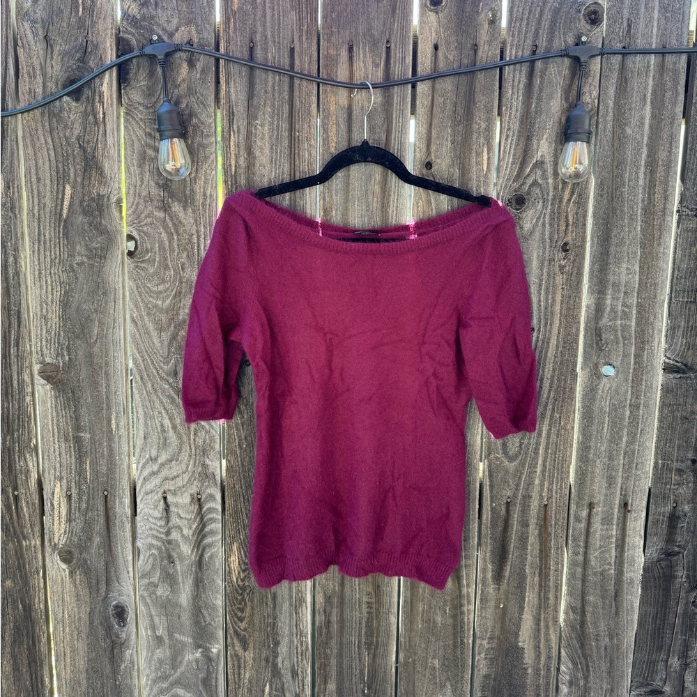 Ann Taylor Purple Pink Scoop Neck Half Sleeve Angora Rabbit Hair sweater medium